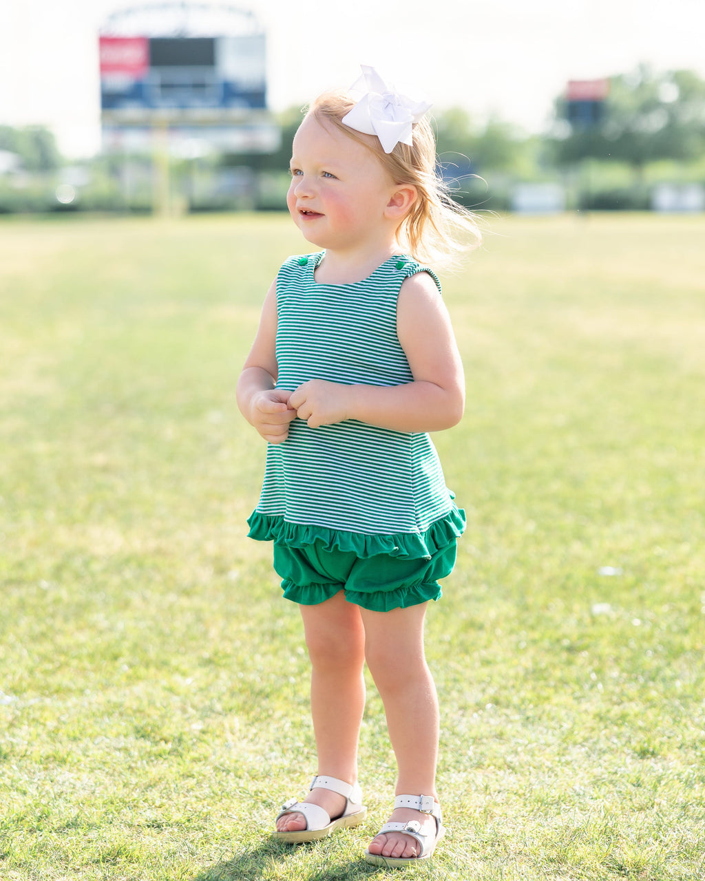 Green Stripe- Swing Back Bloomer Set
